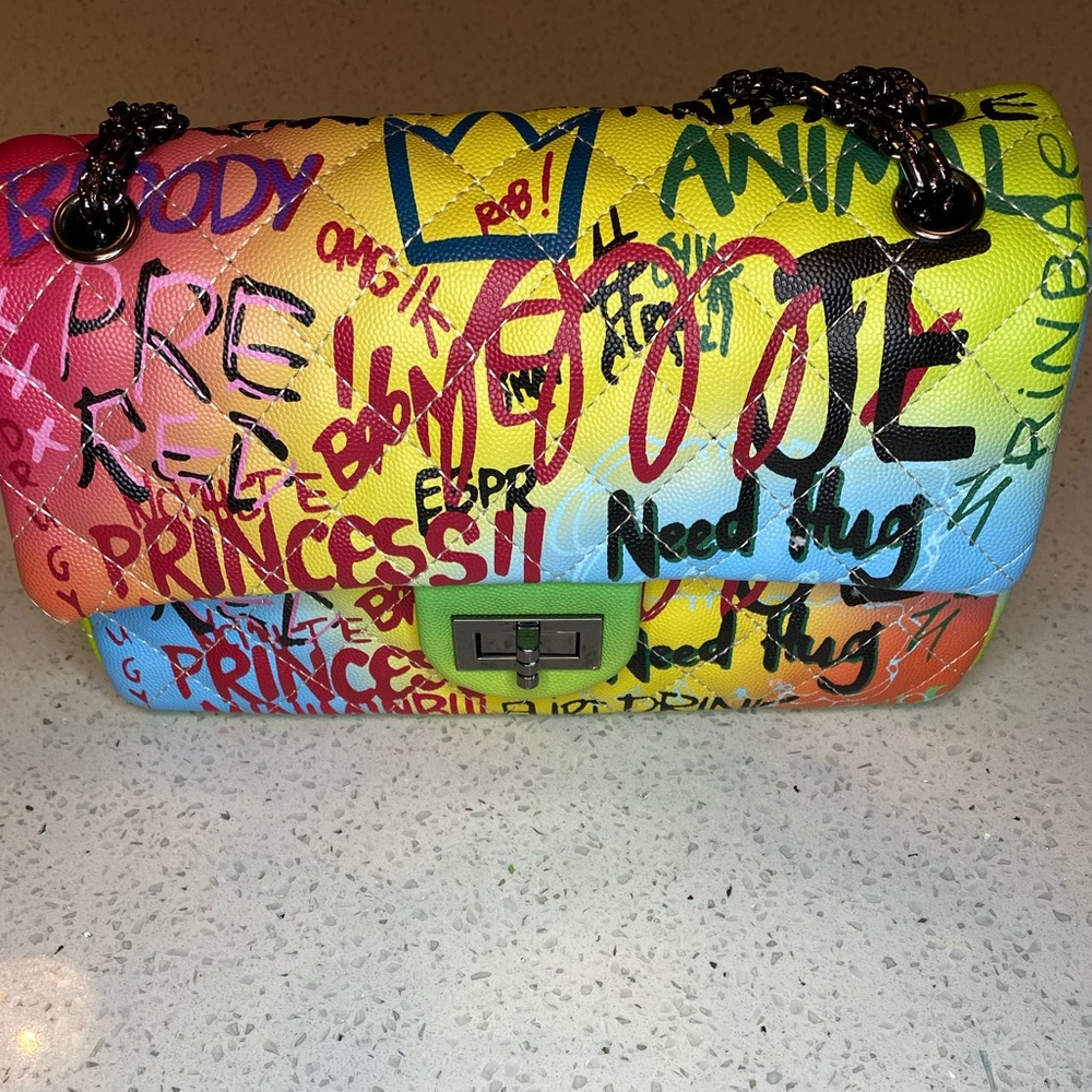 multi color graffiti chain purse